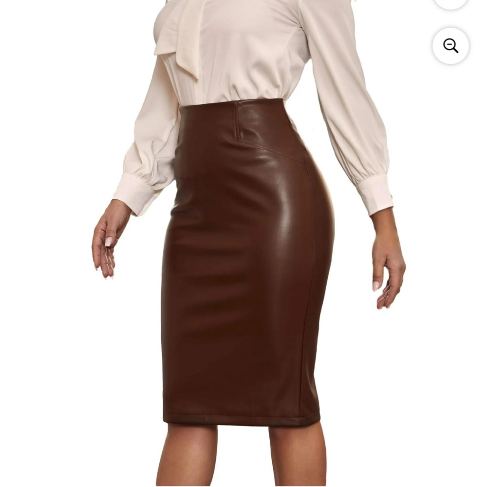 NWT -  Brown Faux Leather Pencil Skirt